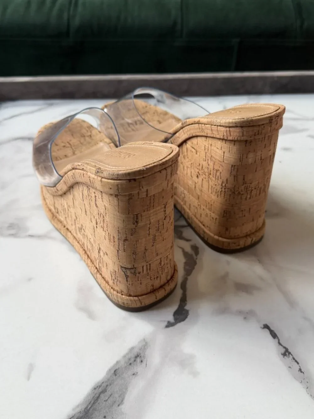 SCHUTZ Dalle Clear Vinyl Cork Platform Wedge Sandals Size 9